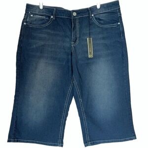 Out Jeans Women's Blue Capris Plus 20 Embellished Straight Leg High Rise Stretch